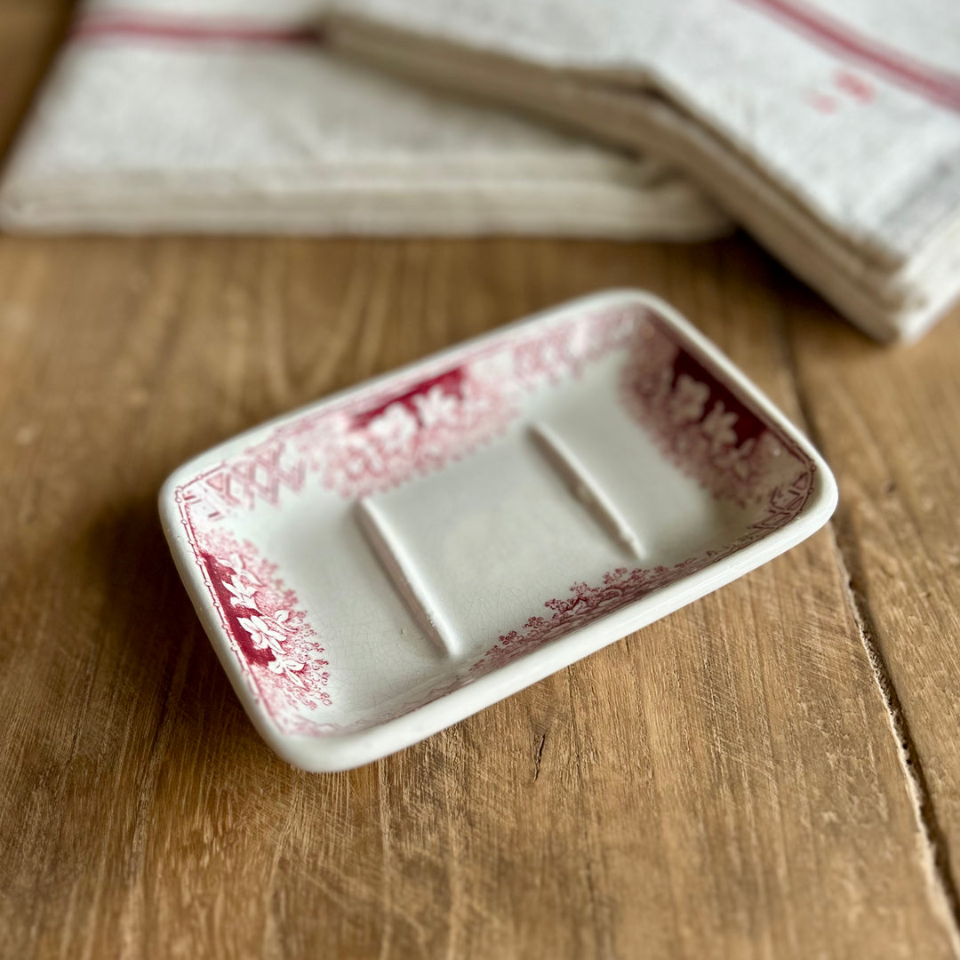 Antique French Ironstone Soap Dish – Sarreguemines (Burgundy Transferware)
