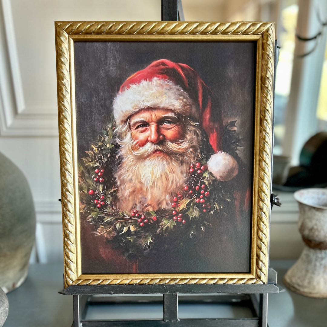 Nordic Santa With Berry Wreath Art Print (framed)