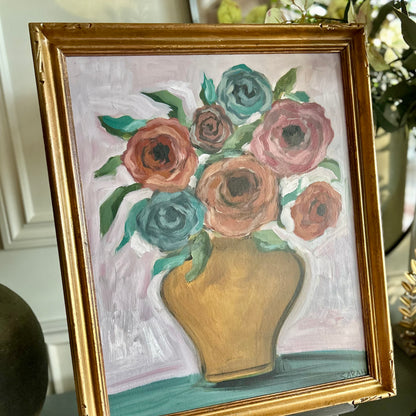Gathered Blooms in an Ochre Vase