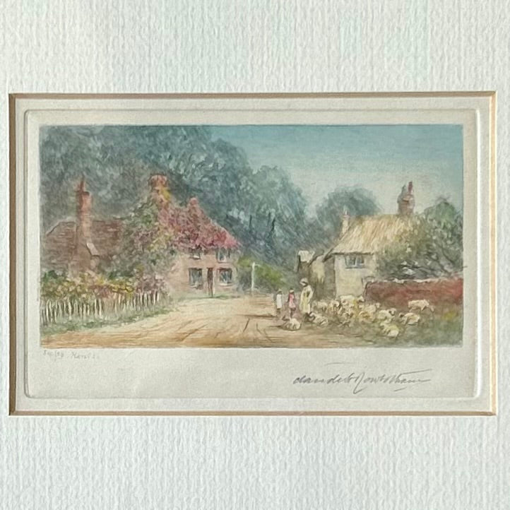 English Countryside Hand-Coloured Etching by Claude H. Rowbotham
