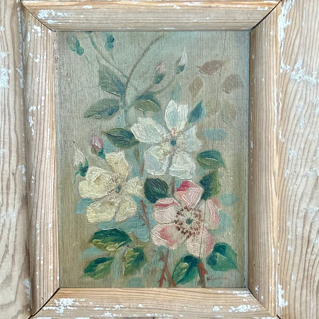 Vintage Floral Oil Painting on Panel
