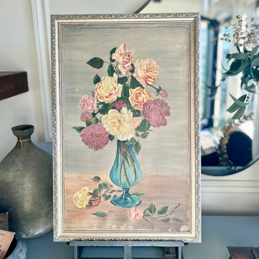 Antique Floral Still Life on Stretched Canvas