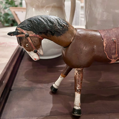 Antique Articulated Wooden Toy Horse with Original Leather Tack | Circa 1890