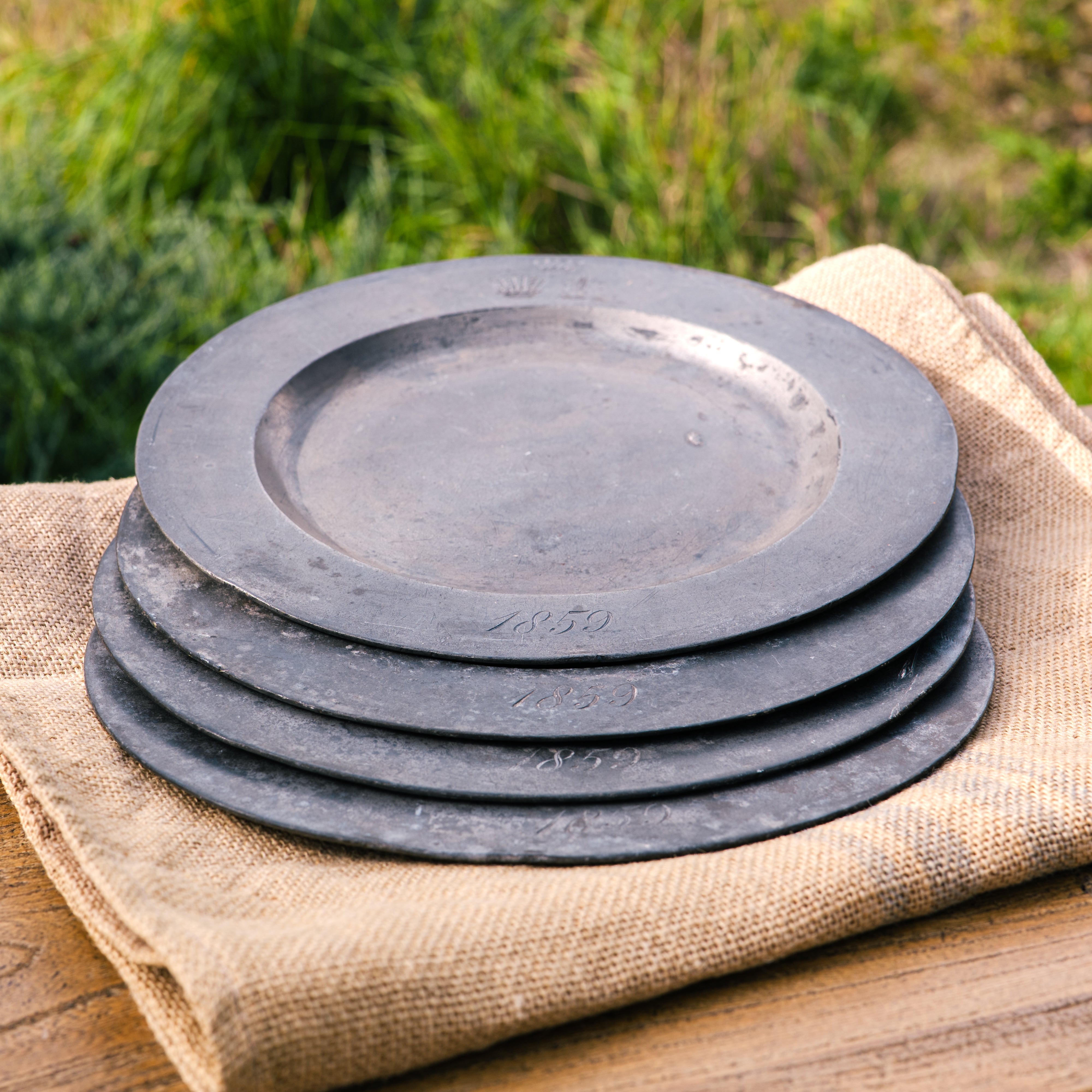 Antique pewter plates-dated 1859