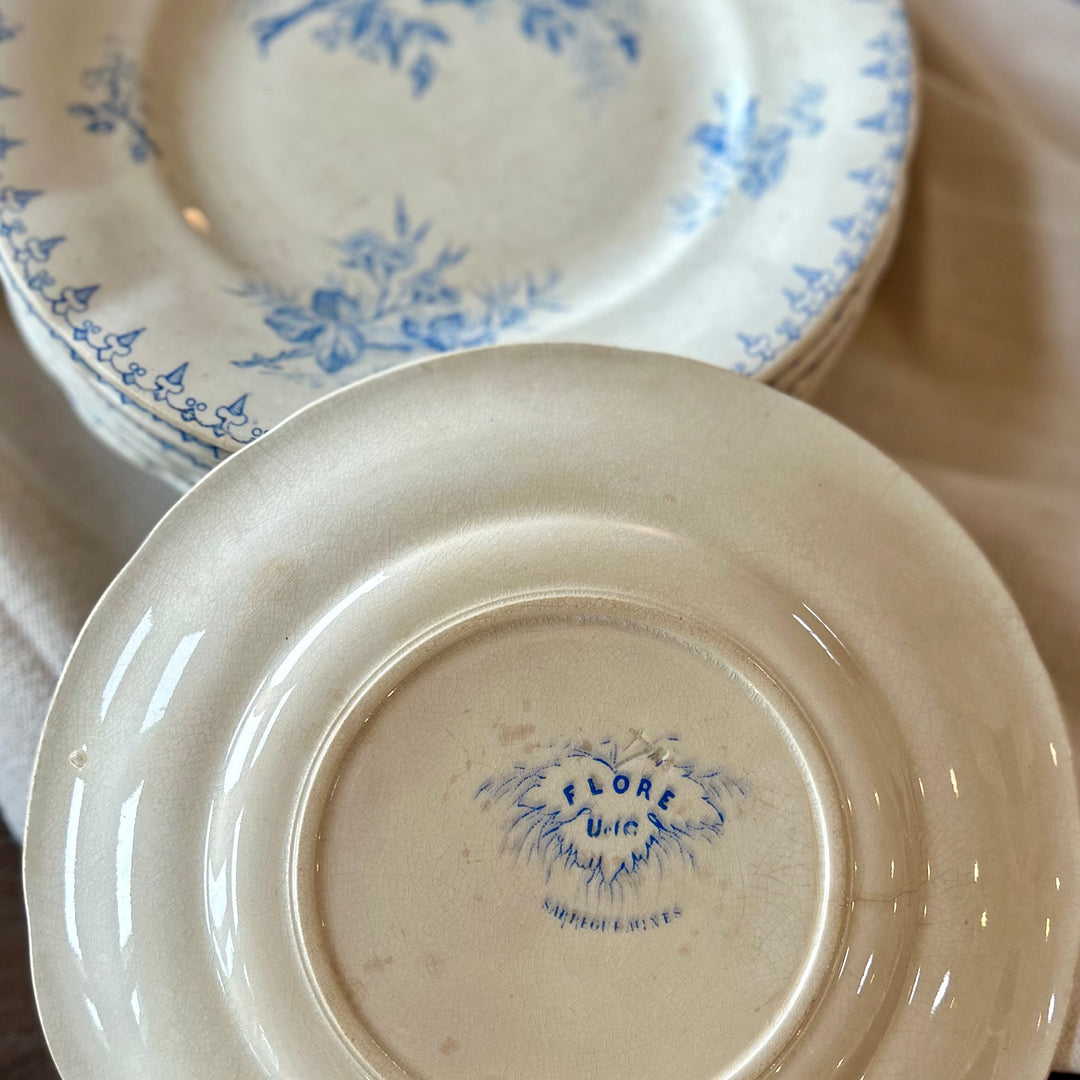 Antique French Flore Transferware Plates – U&C Sarreguemines (Set of 4)