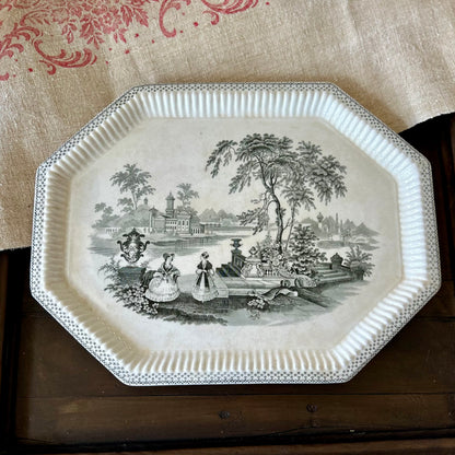 Vintage English Scenic Ironstone Platter c.1930s–1950s Wm Adams & Sons “Minuet”
