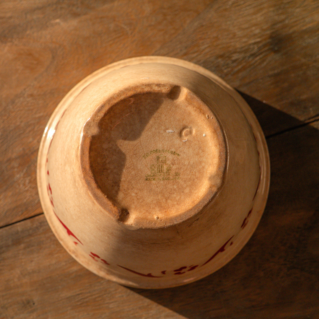 Vintage English Pudding Bowl with Red Floral Band