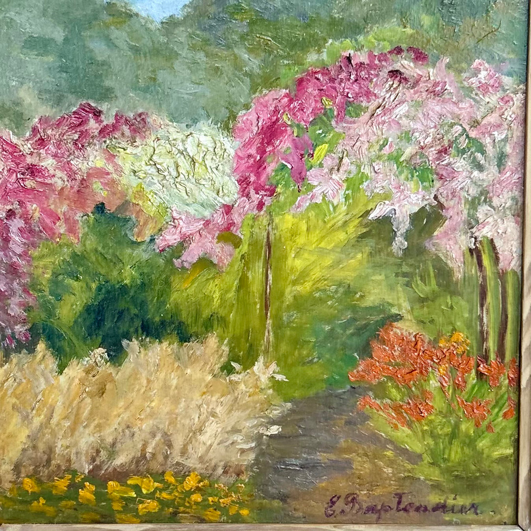 Vintage French Garden Oil Painting | Signed Landscape on Panel