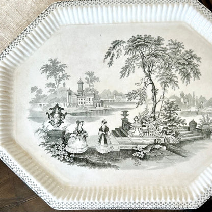 Vintage English Scenic Ironstone Platter c.1930s–1950s Wm Adams & Sons “Minuet”