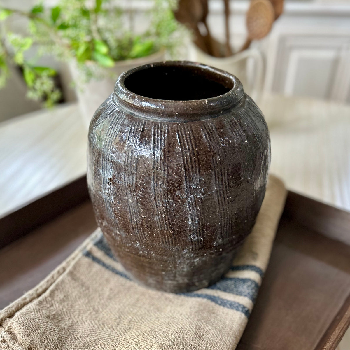 Vintage Turkish Brown Glazed Pottery Vesse