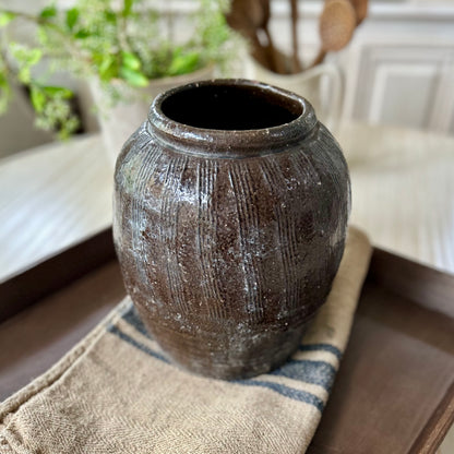 Vintage Turkish Brown Glazed Pottery Vesse