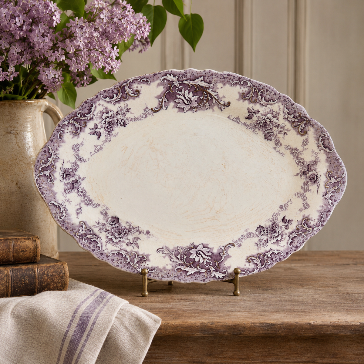 Antique English Wedgwood Purple Transferware Platter