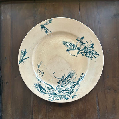 Antique French Faïence Plate with Dragonfly & Wheat Motif