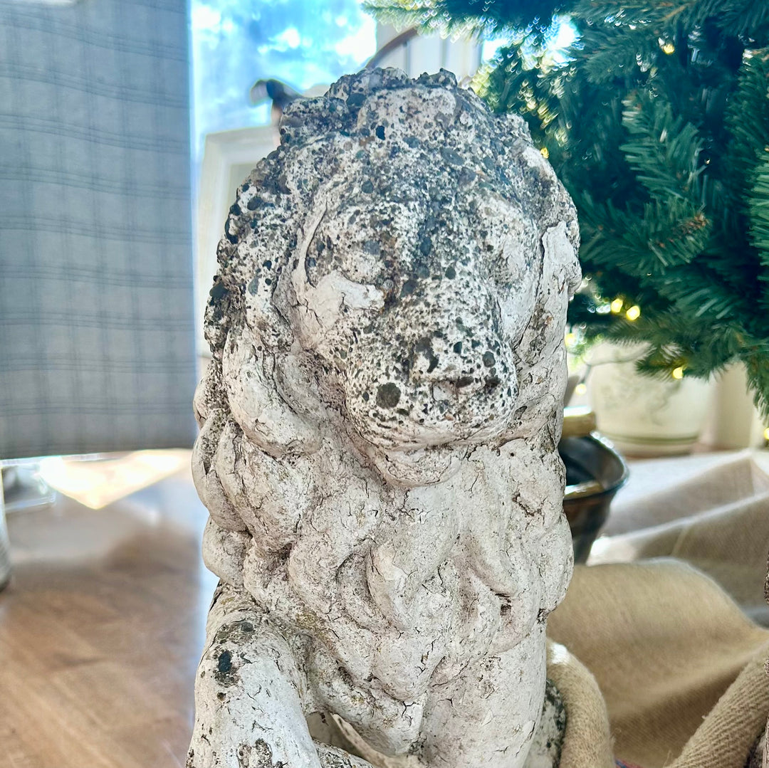 Pair of Weathered Stone Lions, c. 1920–1950