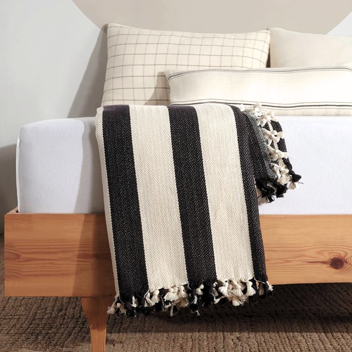 Farmhouse Throw Blanket & Bedspread large black stripe