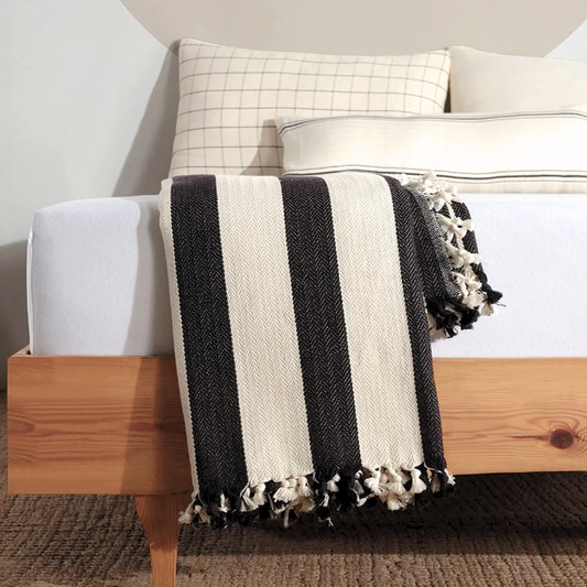 Farmhouse Throw Blanket & Bedspread large black stripe