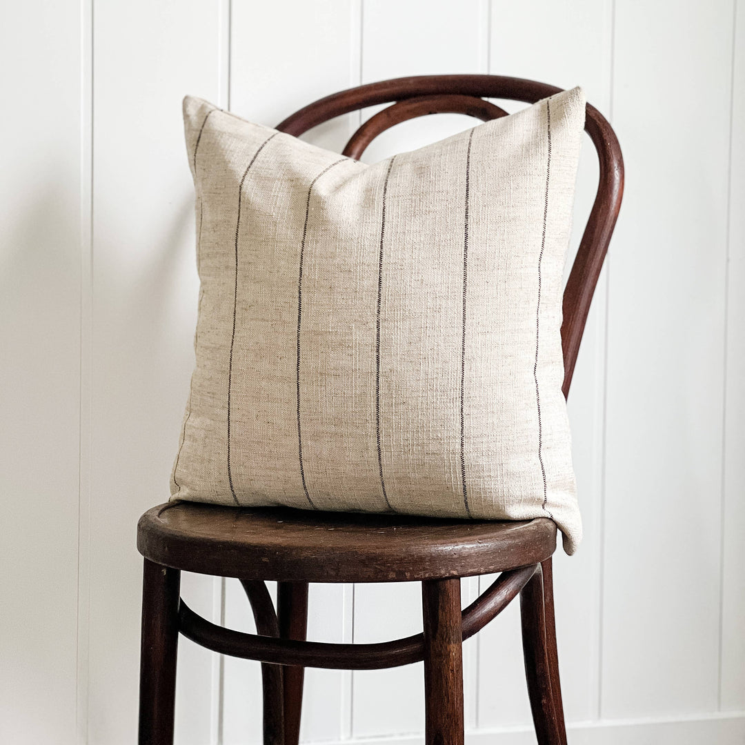 Darby | Neutral black stripe woven pillow cover