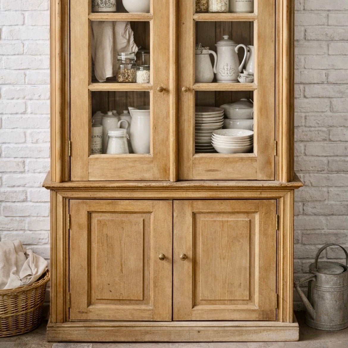 Antique European Pine Step-Back Cupboard