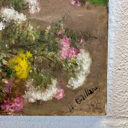 Antique 1896 English Garden Oil Painting – Signed L. Gaillard