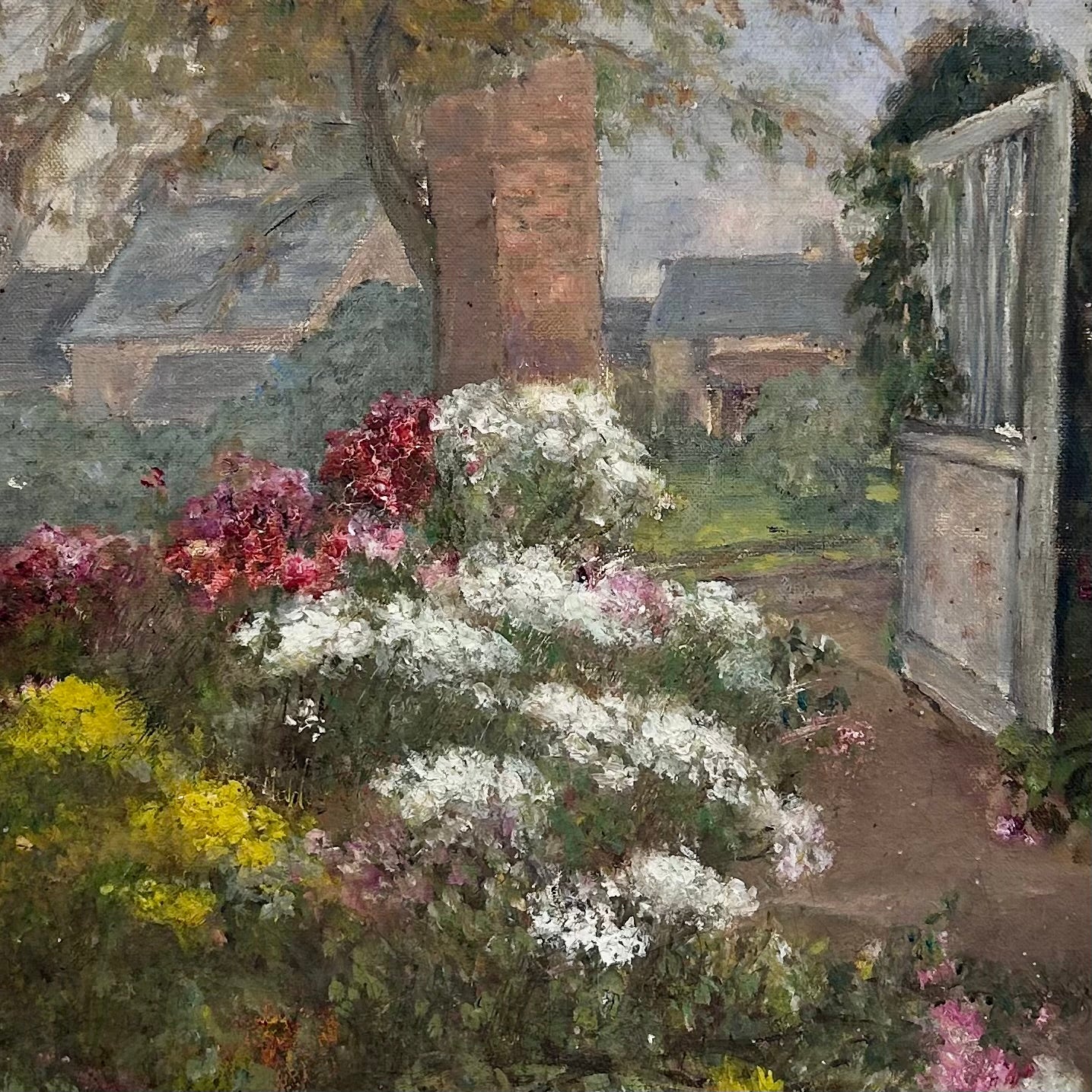 Antique 1896 English Garden Oil Painting – Signed L. Gaillard