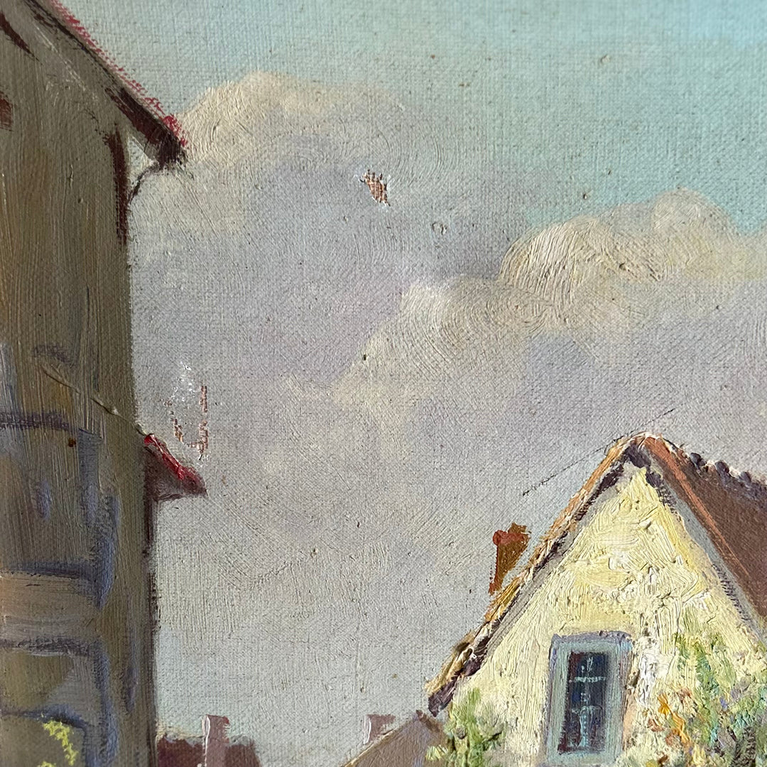 Antique European Village Landscape - oil on canvas