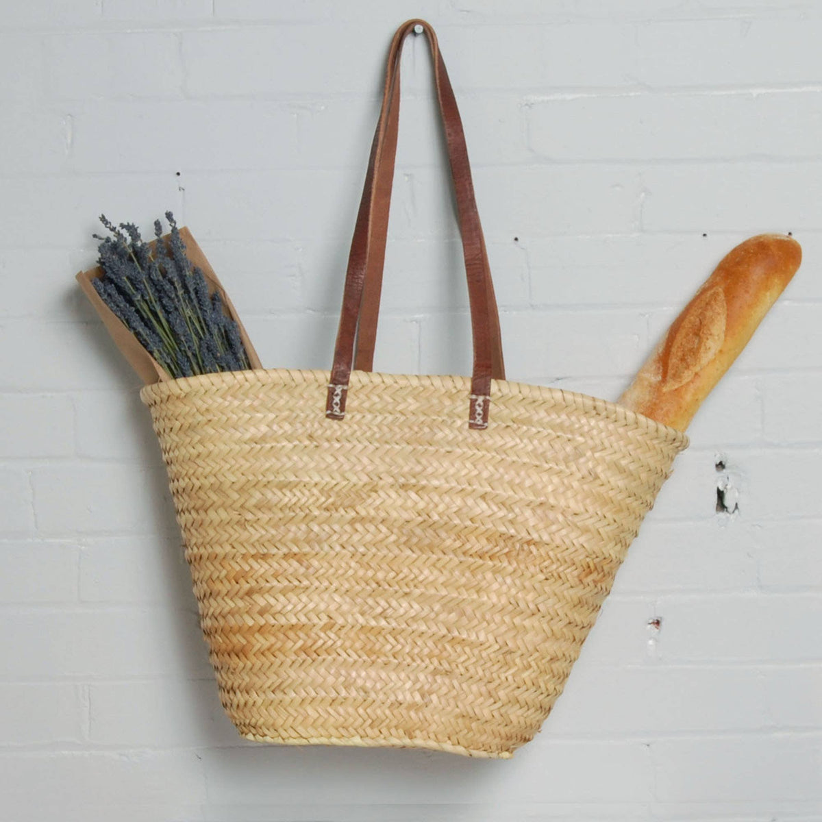 French Market Basket with Leather Handles