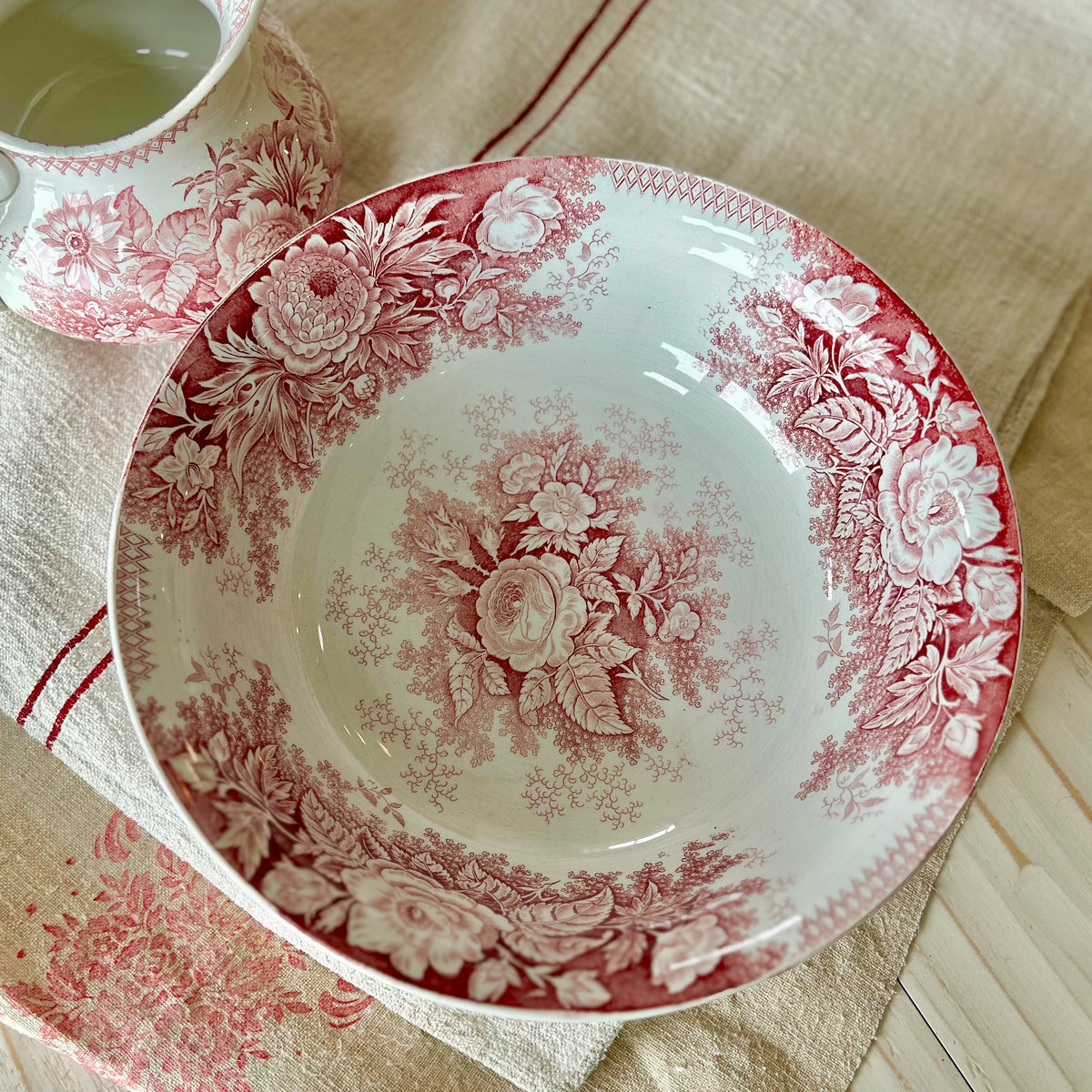 Antique Sarreguemines Rose Transferware Washstand Set