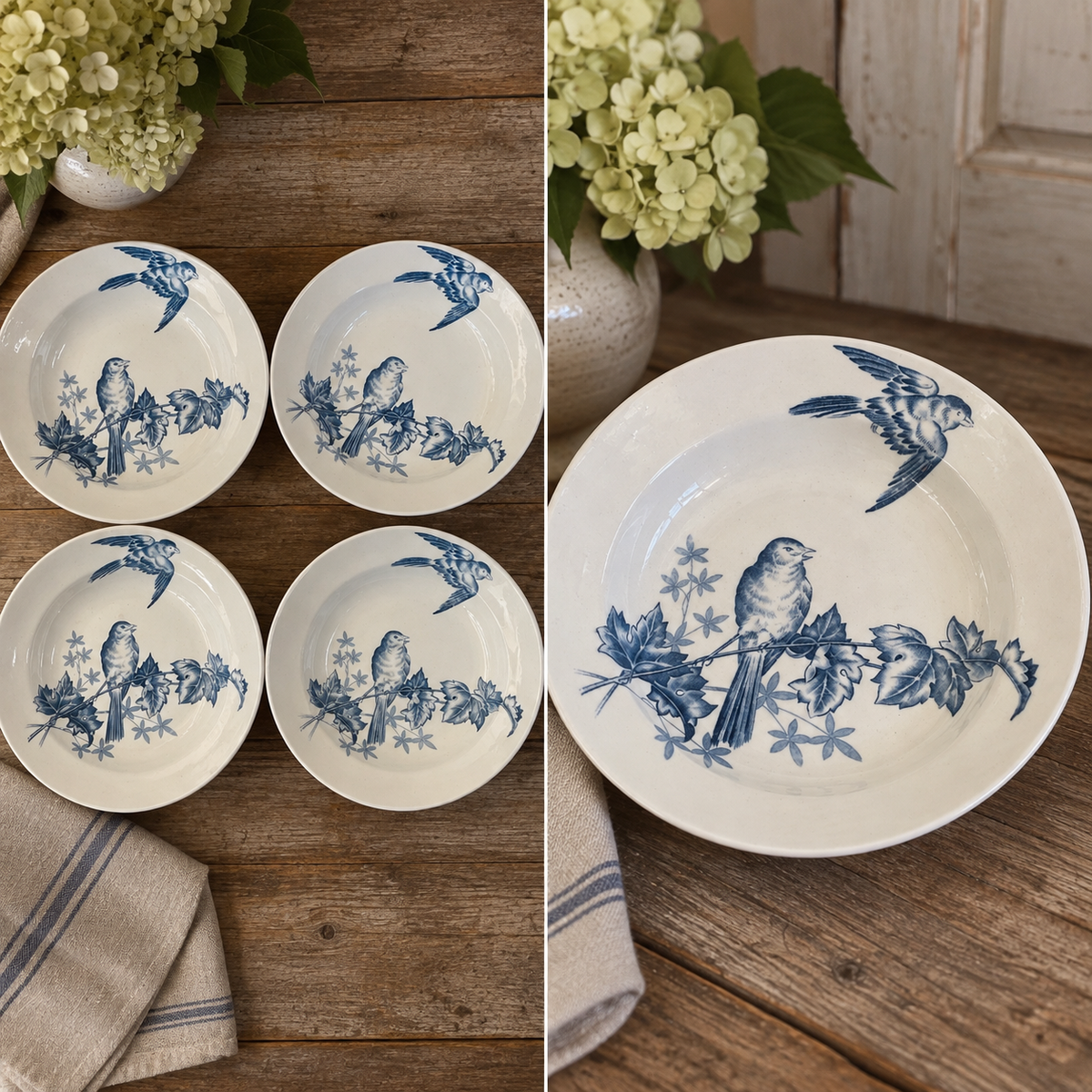 Set of Vintage Boch Frères “Fauvette” Soup Bowls