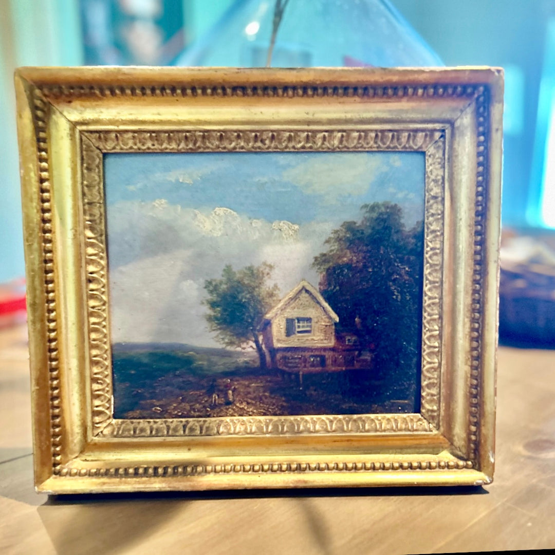 Antique Landscape Oil On Board