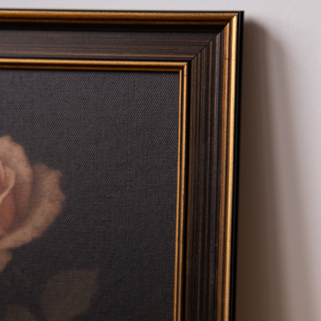 Moody Rose | Antique Inspired Brass Trim Black Framed Art