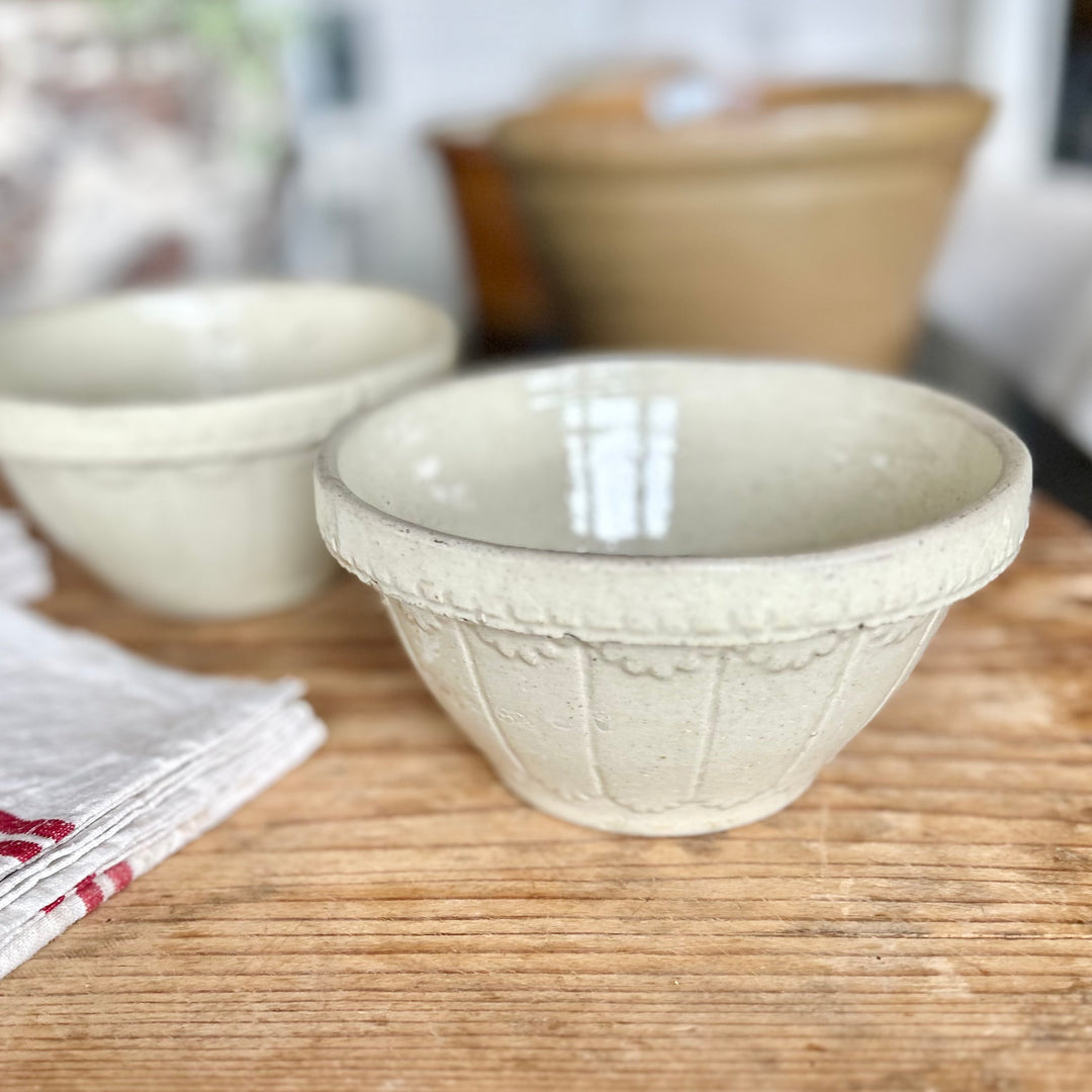Antique English Stoneware Dairy Bowls (Pair Available)