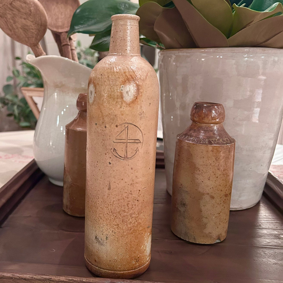 Antique Stoneware Bottle with Merchant's mark