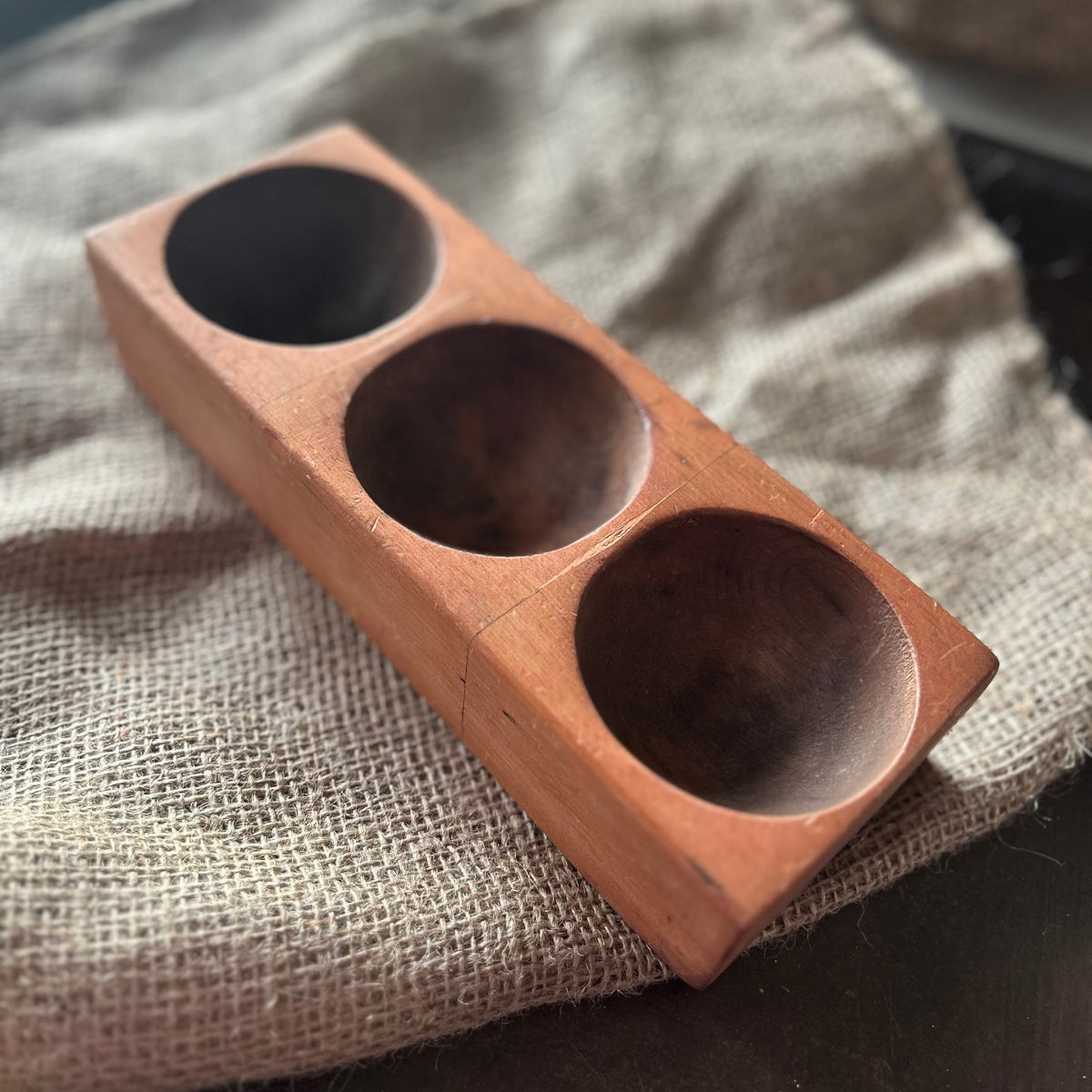 Antique Wooden Triple Bowl