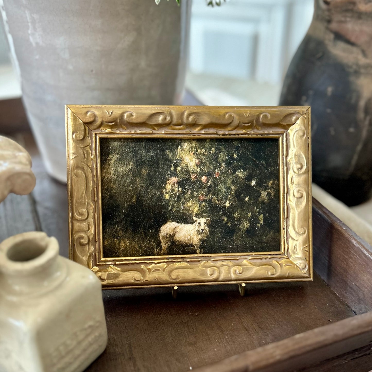 Under the apple tree, in vintage style frame