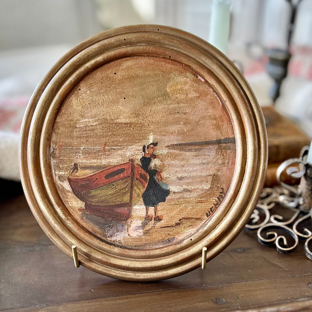 Vintage Coastal Framed Oil Painting