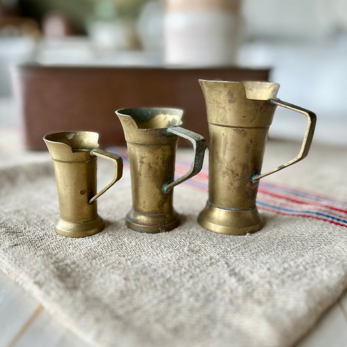 Antique 19th Century Graduated Brass Measures (Set of Three)