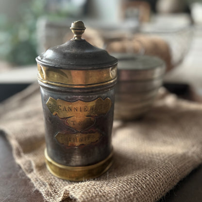 Be Cannie wi’ the Tea, Guidwife” Victorian Tin & Brass Caddy