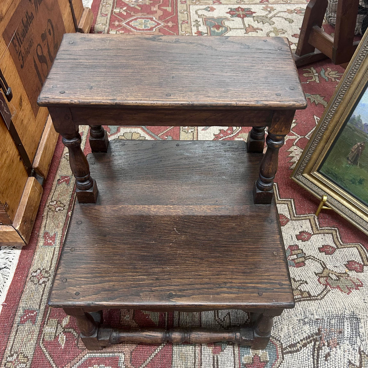 Antique English Oak Bed Step Stool