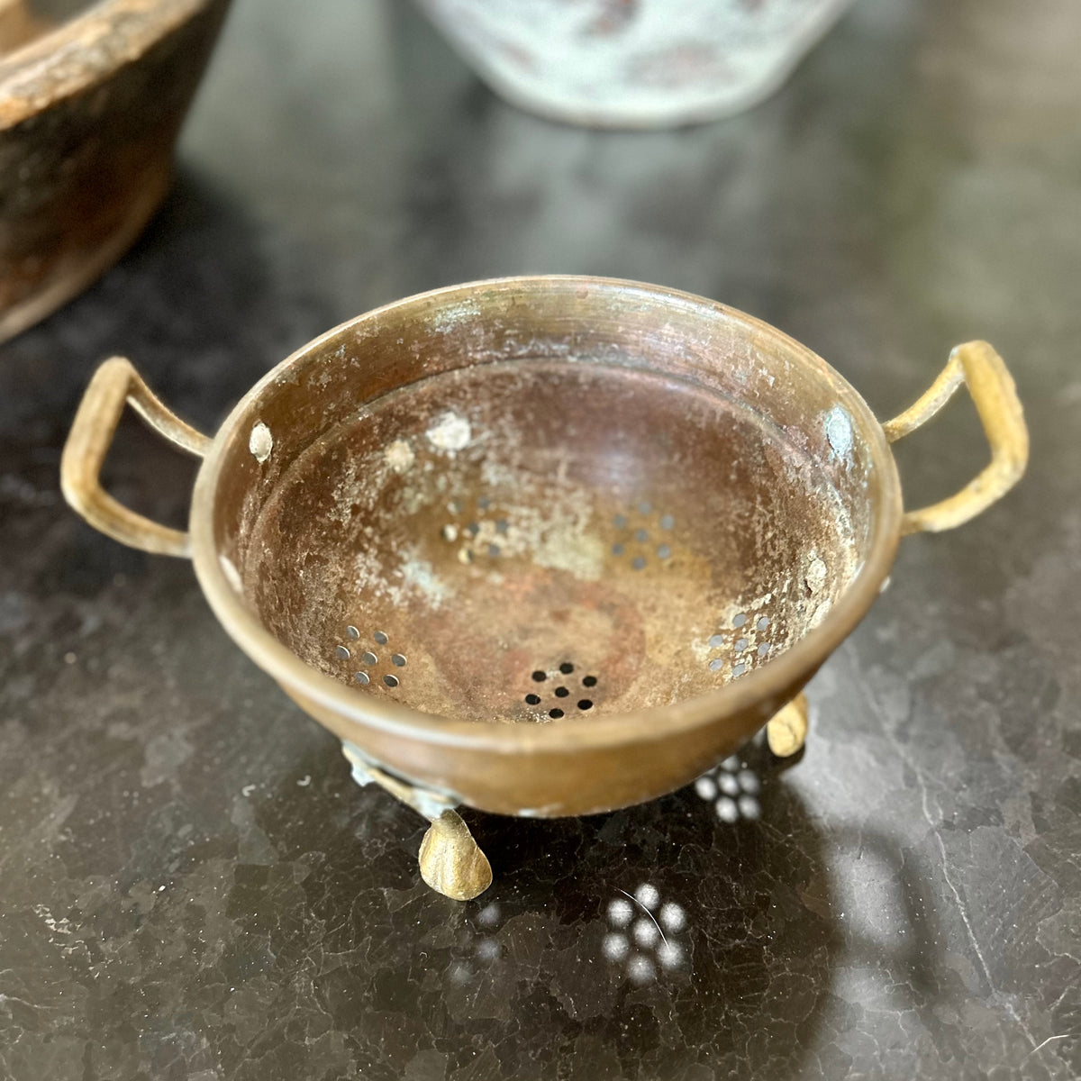 Petite antique copper colander