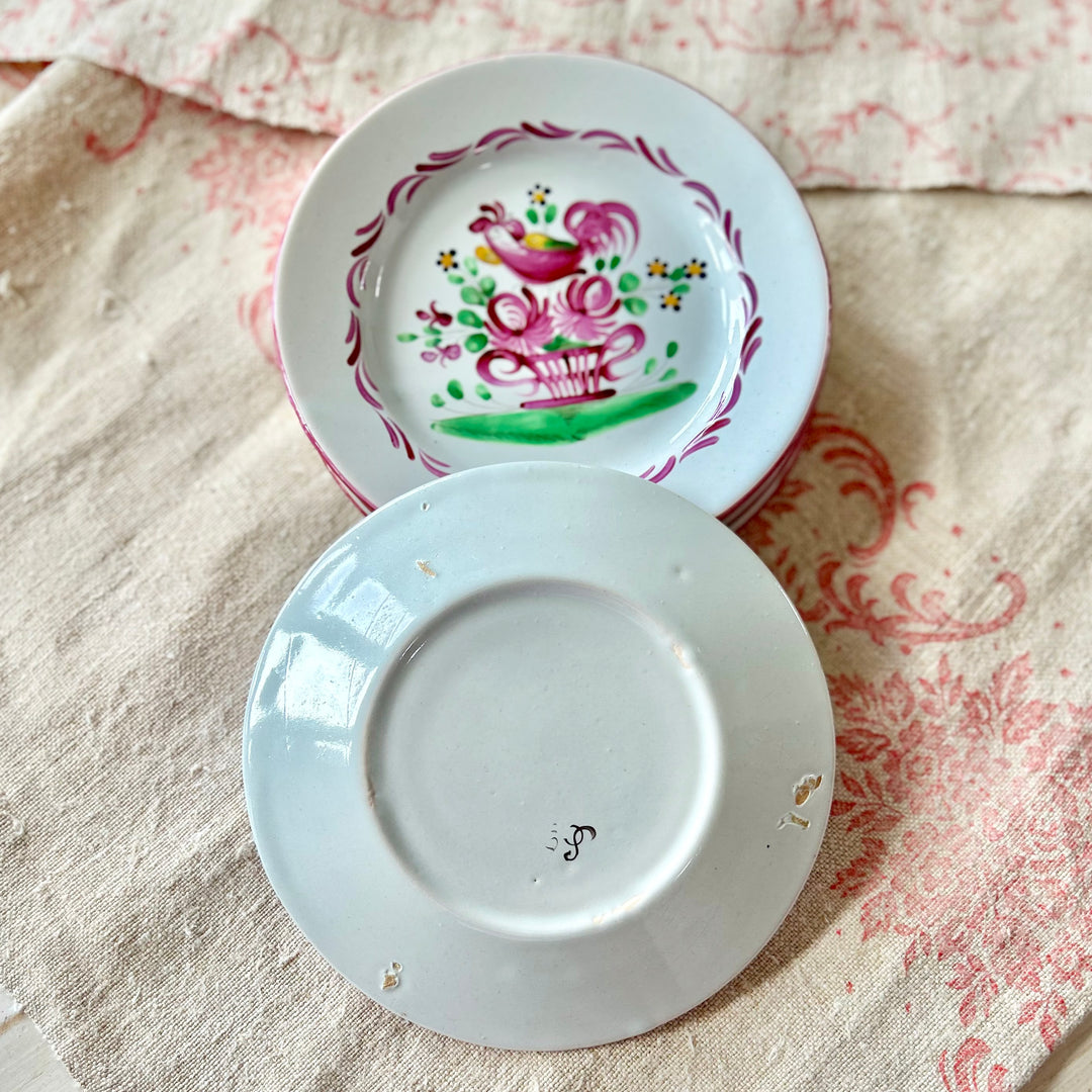Set of 4 Hand-Painted French Faience Plates