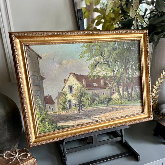 Antique European Village Landscape - oil on canvas
