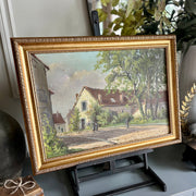 Antique European Village Landscape - oil on canvas