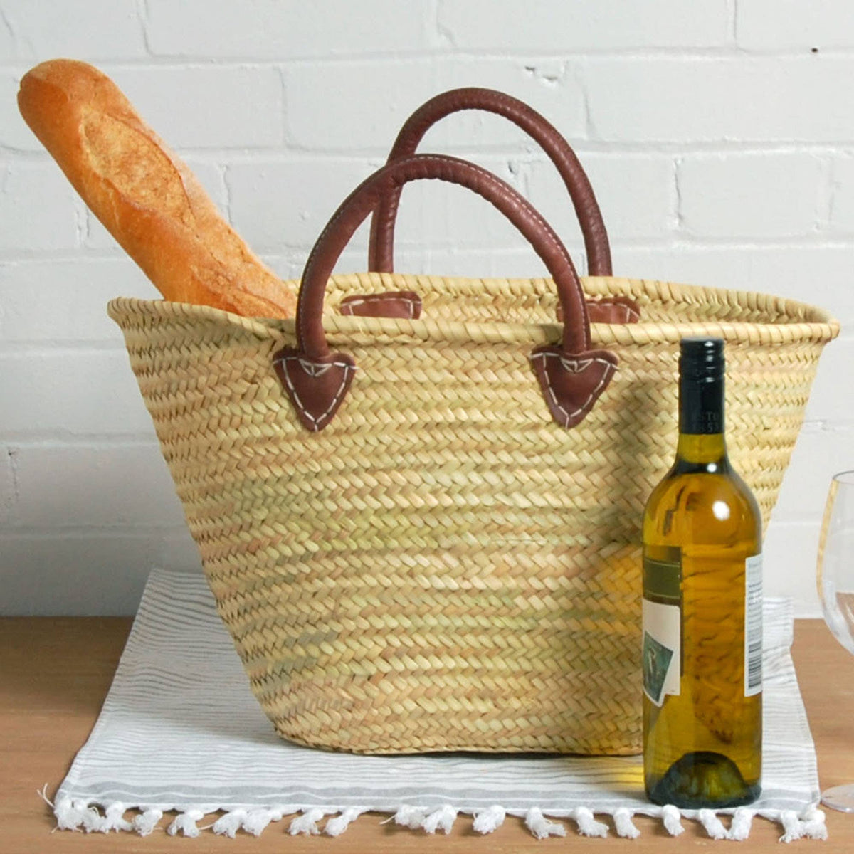 Provence Market Basket with Leather Handles