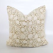 Signature Floral Cotton Pillow Cover in Olive Green