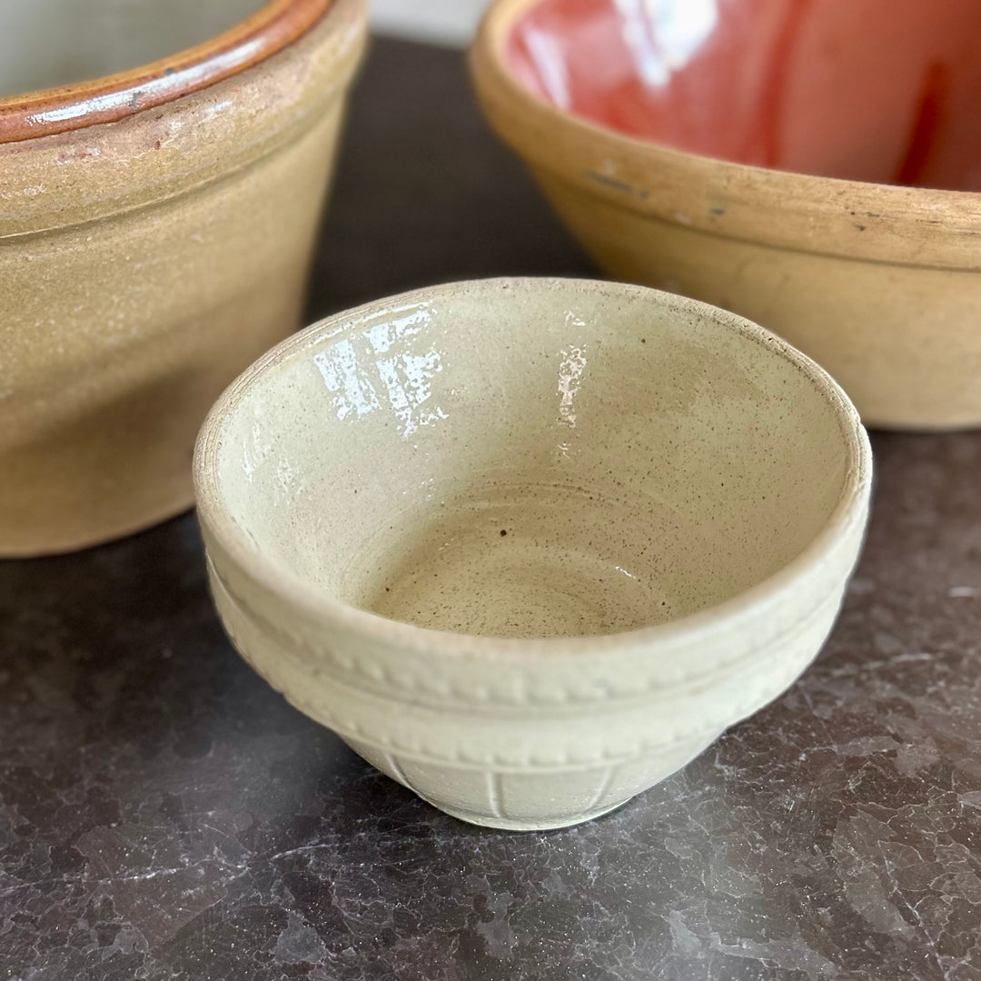 Antique English Stoneware Dairy Bowls (Pair Available)
