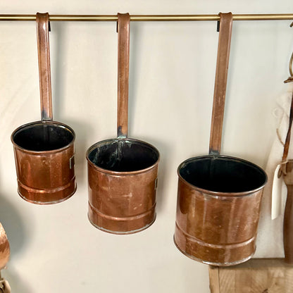 Vintage Copper Hanging Milk Measure Set (3) | European Kitchen Utility