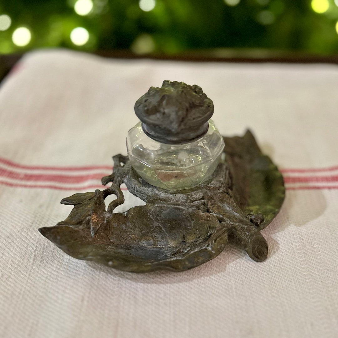 Antique French Leaf Inkwell — c. 1900