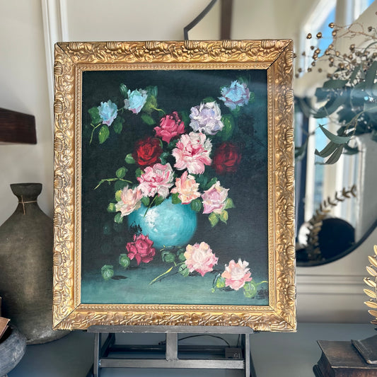 Vintage Original Oil on Canvas Floral Still Life