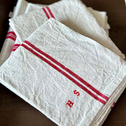 French Linen Torchons with Red monogram