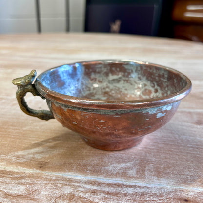 Antique European Copper Porringer Bowl with Brass Handle
c. late 19th – early 20th century